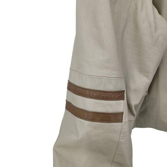 Vtg 90s Frequency Tan Genuine Leather Motorcycle Jacket Sz XXL Quilted Stripe - Picture 7 of 12